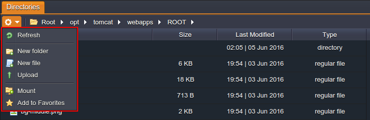 current directory actions in file manager