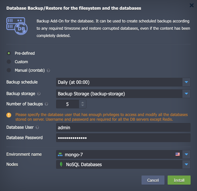 backup restore add-on installation