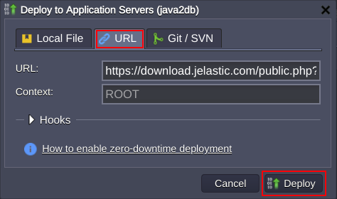 Java application deployment dialog