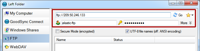 GoodSync FTP connect