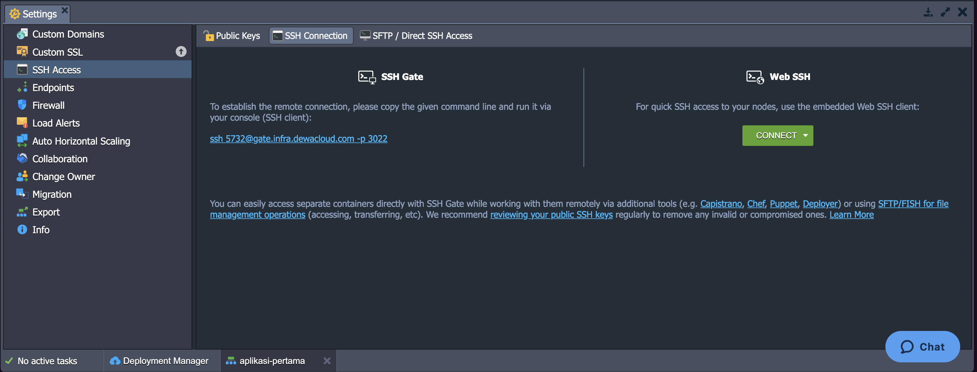 ssh access settings