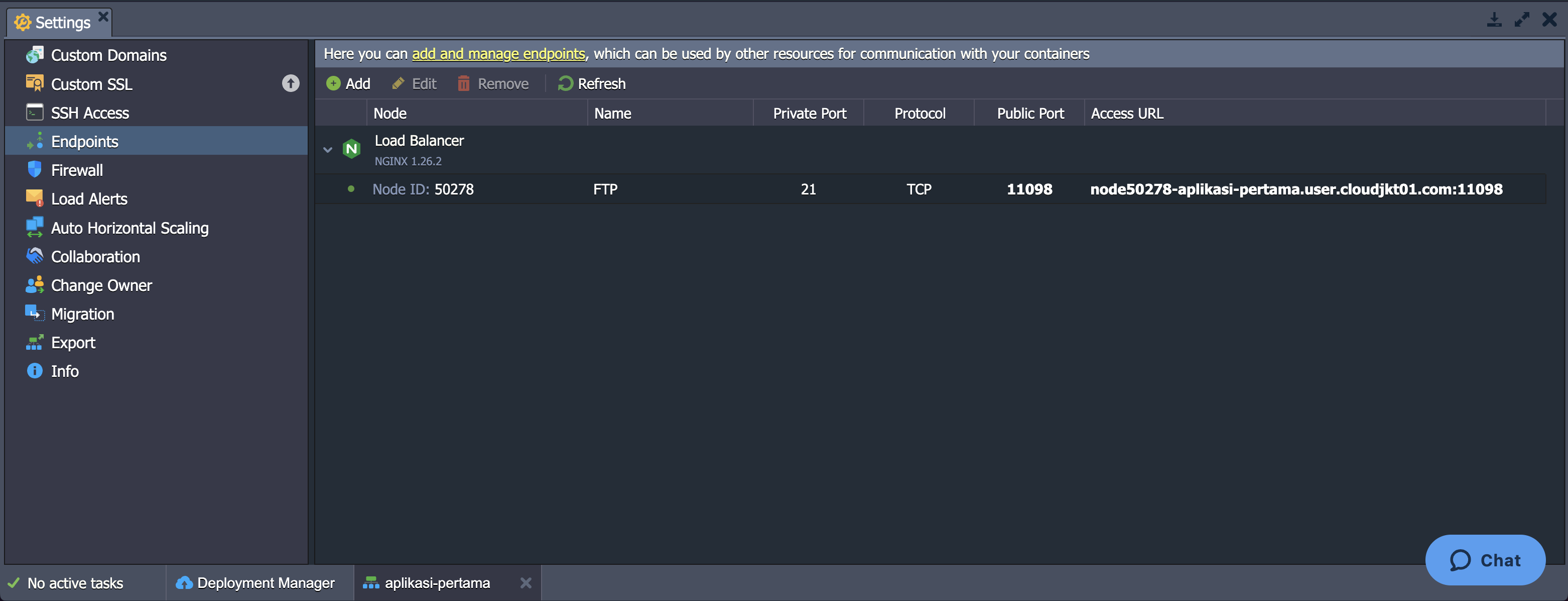 endpoints settings