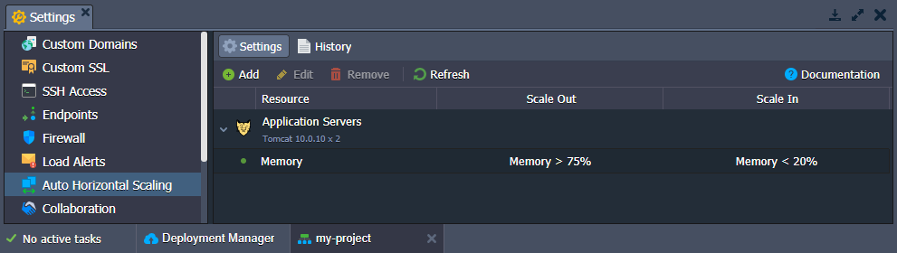 auto horizontal scaling settings