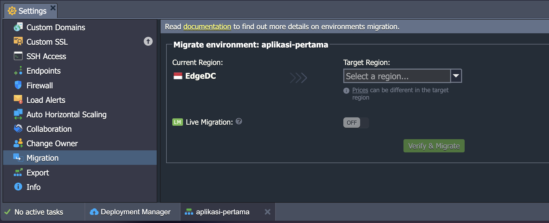 migration settings