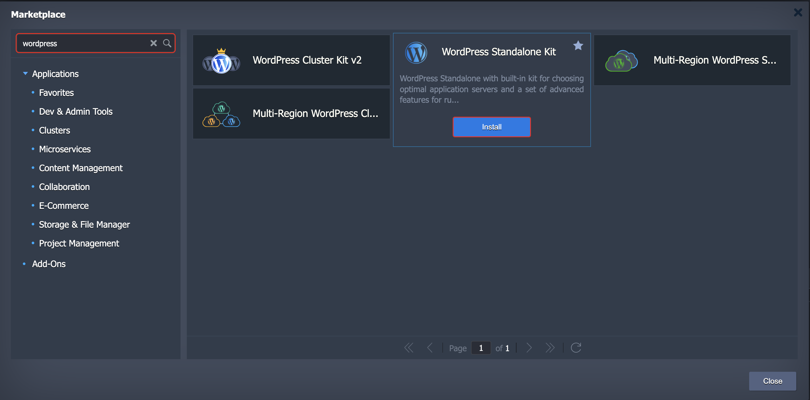 marketplace dialog window