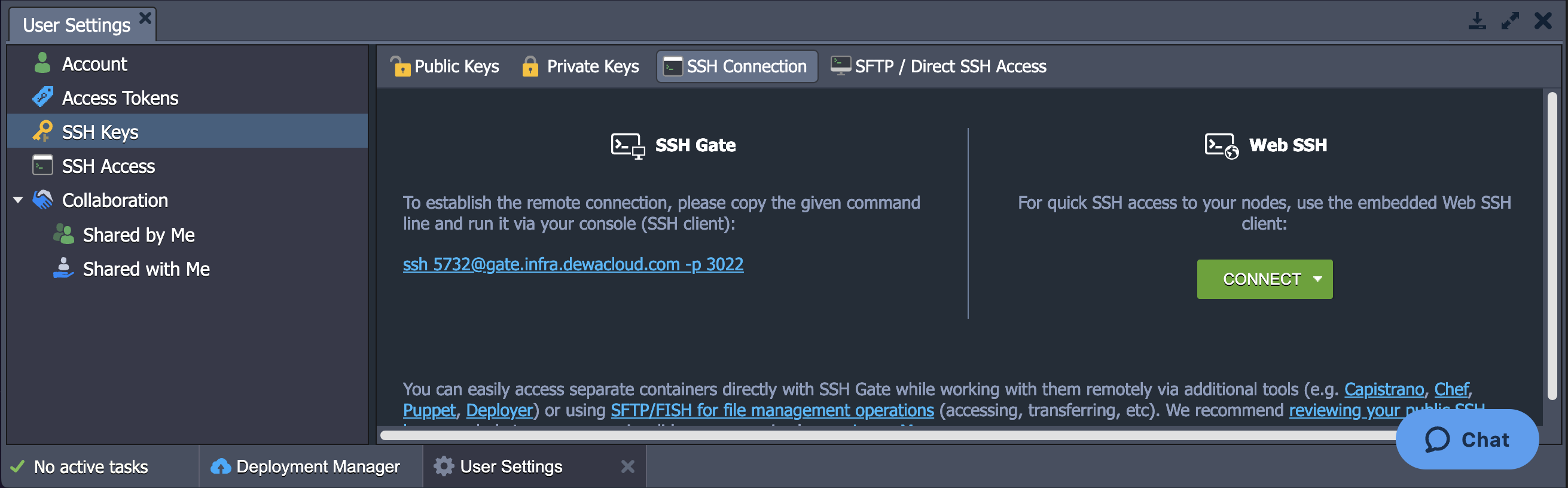 ssh keys user settings